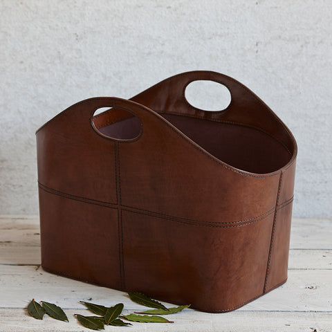 Leather Magazine Storage Basket - Curved