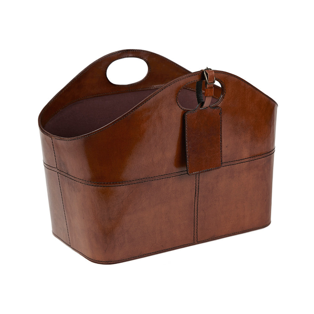 Leather Magazine Storage Basket - Curved